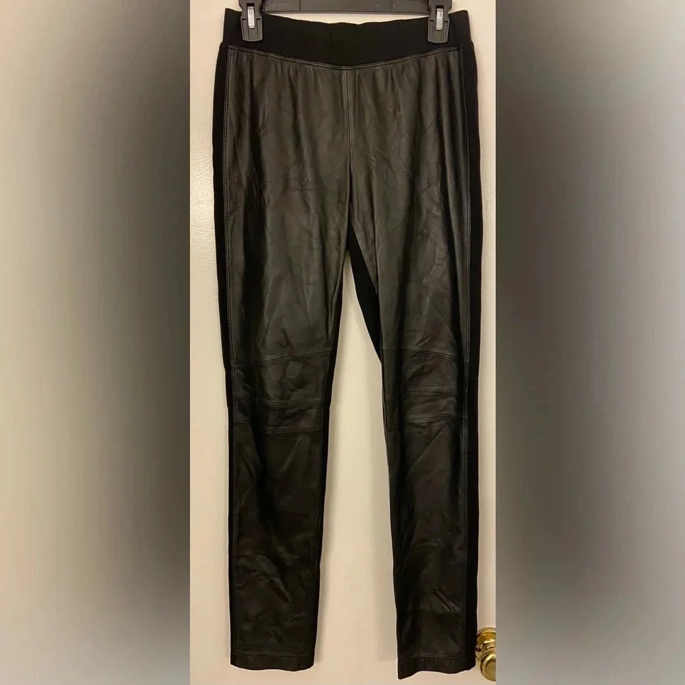 Lafayette 148 New York Leather Panel Pant Black Size Small